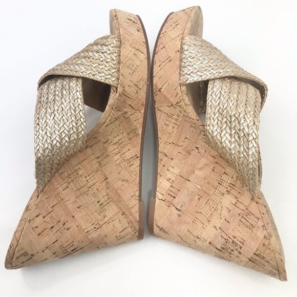 Nine West Gold Weave Crisscross Cork Wedge Sandals NEW - Picture 5 of 14